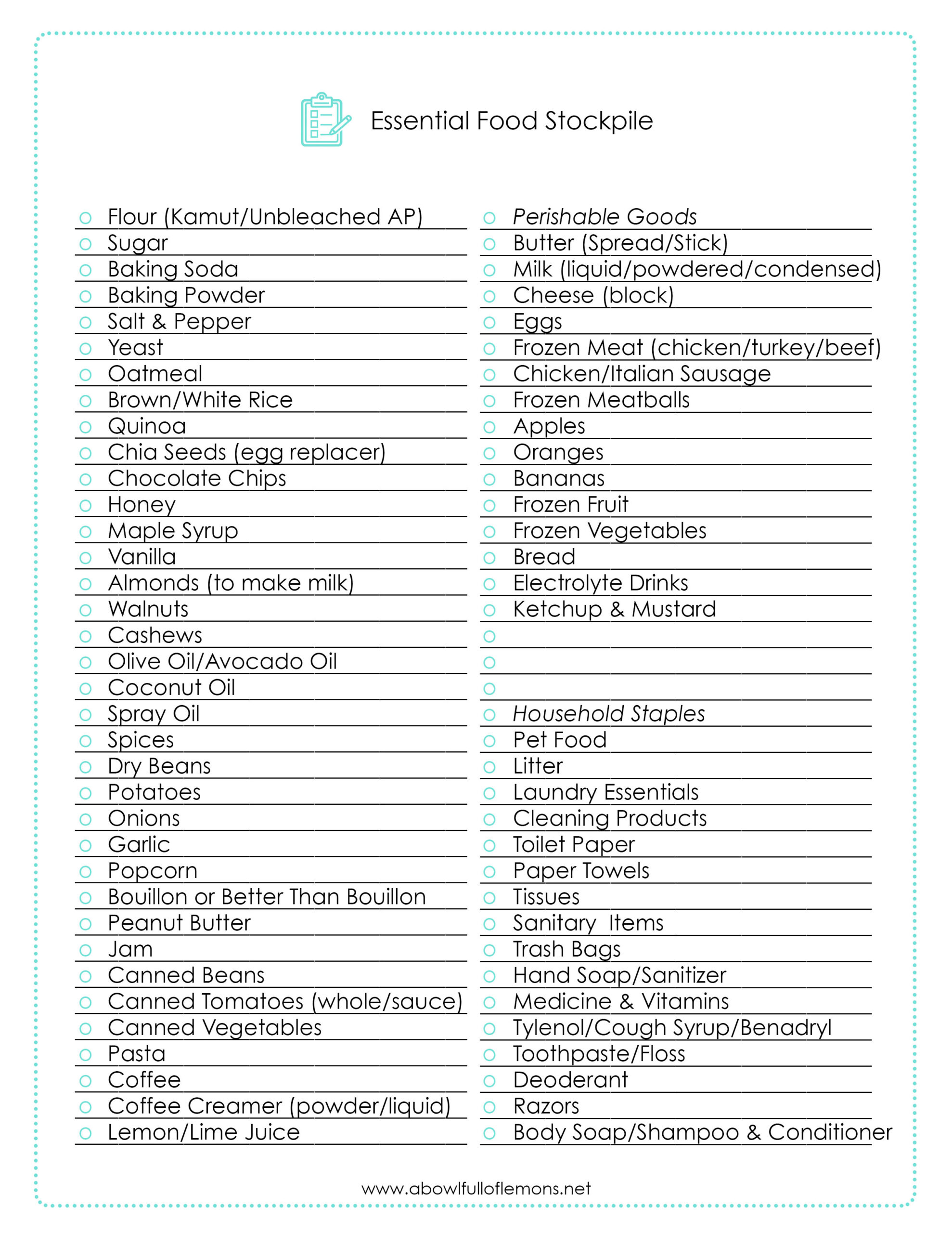 list of foods to stockpile